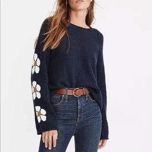 Belmore Floral-Sleeve Pullover Sweater in Coziest